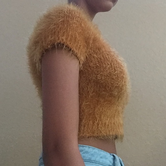 Forever 21- fuzzy mustard crop top - Picture 2 of 4